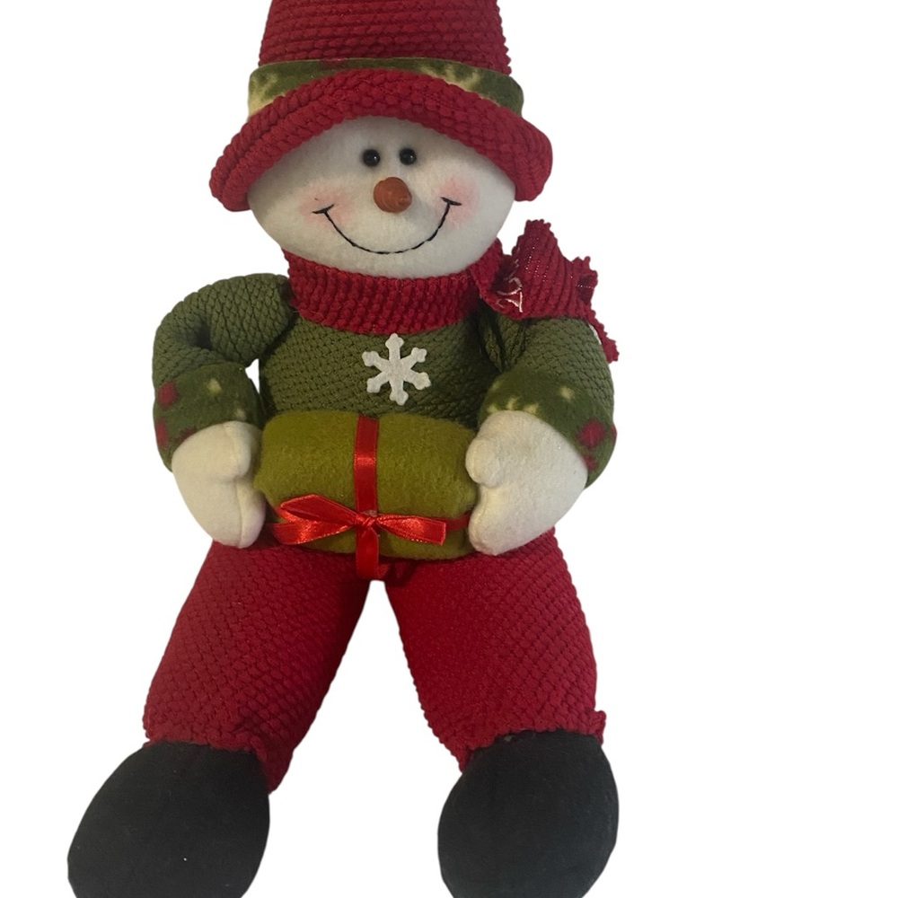 Plush Snowman Holiday Doll in Red & Green